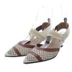 フェンディ FENDI コリブリ Colibri パンプス ハイヒール ポインテッドトゥ パンチング レザー 36.5 ホワイト ブラウン /YO2 レディース