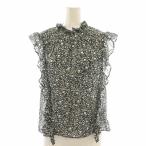 ノーブル NOBLE 24SS モノトーンフラワープリントノースリブラウス フリル 黒 ブラック 白 ホワイト /AT ■OS レディース