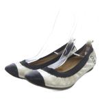  Chanel CHANEL балетки туфли-лодочки Flat здесь Mark кожа 35.5 серебряный цвет черный /YO20 женский 
