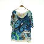 ショッピングスパンコール デシグアル Desigual プリント カットソー 五分袖 ドルマンスリーブ スパンコール ビーズ L ブルー /MY ■OS レディース
