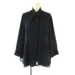 ショッピングzara ザラ ベーシック ZARA BASIC プリーツボウタイブラウス 前開き M 紺 ネイビー /CX ■OS レディース