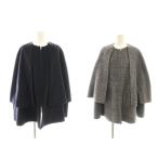 ドゥロワー Drawer リバーシブル ウールポンチョコート チェック アウター 36 ブラック /DF ■OS レディース