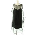 未使用品 ザラ ZARA 近年モデル リボン付きオーガンザワンピース シアー EUR XL ブラック /CX ■OS レディース