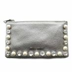 ショッピングMIUMIU ミュウミュウ miumiu パールビジュー装飾フラットポーチ 銀色 シルバーカラー /SS ■OS レディース