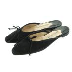 マノロブラニク MANOLO BLAHNIK Ballerimu ミュール サンダル スエード ローヒール 37.5 24.5cm 黒 ブラック /MI ■OS レディース