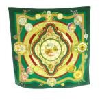 エルメス HERMES la ronde des heures カレ90 花の中で過ごす時間 スカーフ シルク 総柄 緑 マルチカラー /MI ■OS ■OH レディース