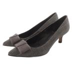 ブティックオーサキ BOUTIQUE OSAKI グレンチェック リボン パンプス ピンヒール 23.5cm グレー /SR レディース