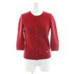 バーバリーブルーレーベル BURBERRY BLUE LABEL カーディガン カシミヤ M 赤 レッド 七分袖 クルーネック /AB ■OS レディース