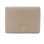 ショッピングPRADA プラダ PRADA 二つ折り財布 コンパクトウォレット ロゴ レザー ベージュ /SR ■OH レディース