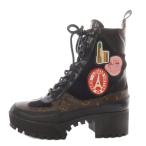 ショッピングヴィトン ルイヴィトン LOUIS VUITTON モノグラム ワールドツアーライン ローリエート デザートブーツ プラットフォーム ショート 36.5 ブラック