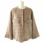 トゥモローランドコレクション ロービングツイードクルーネックジャケット モヘヤ混 36 レッド ライトグレー /DO ■OS レディース