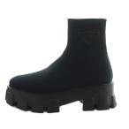 ショッピングプラダ プラダ PRADA モノリス ファブリック ショートブーツ ニット 厚底 37.5 23.5cm 黒 /MI ■OS レディース