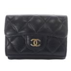 シャネル CHANEL マトラッセ ラムスキン 三つ折り スモールフラップミニウォレット ココマーク ゴールドトーン ブラック 31番台 /YO26 ■OH