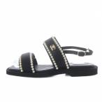 シャネル CHANEL サンダル フラット サテン パール ココマーク ストラップ 38C ブラック G38423 /YO28 レディース