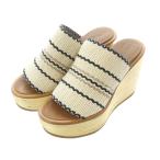 シーバイクロエ サンダル 36 23cm ベージュ 白 ホワイト 黒 ブラック ウェッジソール 厚底 編み込み ストライプ柄 厚底 ■SH /RI ■OS