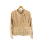 ダイアグラム グレースコンチネンタル FOXファーライダースジャケット ジップアップ 36 ピンクベージュ /DO ■OS レディース