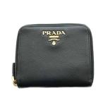 プラダ PRADA 二つ折り財布 コンパクトウォレット レザー 黒 ブラック /SS ■OS ■OH レディース