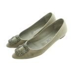  Manolo Blahnik MANOLO BLAHNIK рукоятка gisi плоская обувь туфли-лодочки po Inte dotubiju- оборудование орнамент 37 24.0cm серый женский 