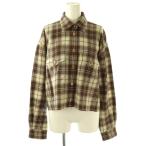 ミュウミュウ miumiu 24年製 チェック クロップドシャツ ブラウス 長袖 ウール 38 茶 ベージュ /NR ■OS レディース