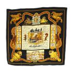 エルメス HERMES IN SALZBURG ザルツブルグにて カレ90 スカーフ シルク 黒 ブラック ゴールドカラー /SS ■OS ■OH レディース