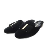 サルヴァトーレフェラガモ Salvatore Ferragamo Sciacca Flower Heel Mule ミュール ローヒール ヴァラ リボンモチーフ 4.5C ブラック