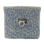 サルヴァトーレフェラガモ Salvatore Ferragamo ガンチーニ金具 ハラコ レオパード 二つ折り財布 青 ブルー /SR ■OH レディース
