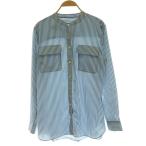 マッキントッシュフィロソフィー MACKINTOSH PHILOSOPHY ストライプバンドカラーシャツ 38 青 ブルー 白 ホワイト /SS ■OS レディース