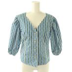 トリーバーチ TORY BURCH 総柄ストライプ前開きブラウス シャツ 0 青 ブルー 白 ホワイト /AQ ■OS ■SH レディース