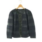 トリーバーチ TORY BURCH レザーノーカラージャケット 8 ネイビー /DO ■OS レディース