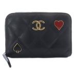 シャネル CHANEL マトラッセ キャビアスキン ジップコインパース ウォレット ココマーク トランプモチーフ ネイビー AP3082