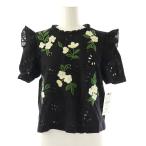 ショッピングzara 未使用品 ザラ ZARA フラワー刺繍 ブラウス S ブラック 半袖 カットワーク レース リボン  レディース