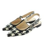 ショッピングdior クリスチャンディオール Christian Dior パンプス ポインテッドトゥ ローヒール ロドスリングバック 千鳥格子柄 36.5 23.5cm 黒 白 MD0721