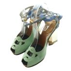 フェンディ FENDI クリスタル チャンキーヒール サンダル 37 マルチカラー 37 ライトグリーン 紺 ネイビー /SS ■OS レディース