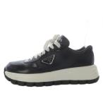 プラダ PRADA スニーカー ローカット プラットフォーム 厚底 トライアングルプレート レザー 39 ブラック 1E804M /YO35  レディース