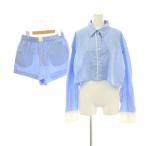  Zara ZARA полоса рубашка × шорты выставить блуза укороченные брюки M бледно-голубой голубой белый белый /CX #OS #SHreti-