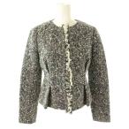 ショッピングフリンジ ヨーコチャン YOKO CHAN ノーカラーフリンジツイードジャケット 36 ブラック ホワイト /DO ■OS レディース