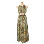 ショッピングzara ザラ ZARA ワンピース ドレス ノースリーブ ロング フレア 総柄 S 緑 グリーン ■FY レディース