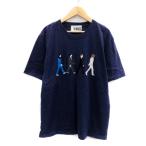 シップスジェットブルー SHIPS JET BLUE THE BEATLS Tシャツ カットソー 半袖 ラウンドネック 刺繍 S 紺 ネイビー /YS12 メンズ