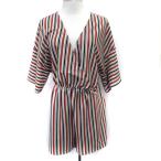 未使用品 EN CREME オールインワン コンビネゾン ショートパンツ 短パン カシュクール ストライプ柄 L マルチカラー 赤茶 レディース