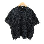 サマンサモスモス SM2 ブラウス シャツ 半袖 バンドカラー ドット柄 水玉柄 オーバーサイズ F 黒 ブラック 白 ホワイト レディース