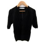 ザラ ZARA ニット カットソー 五分袖 スリットネック 透かし編み S 黒 ブラック /SY27 レディース