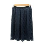 シップス SHIPS フレアスカート ミモレ丈 総レース 花柄 36 S 紺 ネイビー /SY15 レディース
