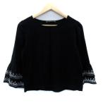 ショッピングzara ザラ ベーシック ZARA BASIC カットソー 七分袖 フレアスリーブ 刺繍 S 黒 ブラック /SM11 レディース