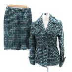 HEMOTI выставить жакет средний длина твид узкая юбка mi утечка длина сверху 42 XL внизу 40 L зеленый зеленый темно-серый 