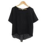 グローバルワーク Tシャツ カットソー 半袖 ラウンドネック 無地 ドット柄 切替 オーバーサイズ M 黒 ブラック 白 ホワイト レディース