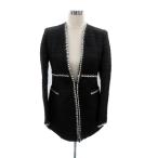 ザラ ベーシック ZARA BASIC ノーカラージャケット ミドル丈 前開き M 黒 ブラック オフホワイト /HO32 レディース