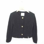 B.room ビールーム ジャケット アウター ノーカラー 肩パッド 総裏地 ウール M 黒 ブラック /TT30 レディース