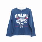 西松屋チェーン 子供服 Tシャツ カットソー ボートネック 長袖 綿混 プリント 英字 車 130 ネイビー 紺 /HT5 キッズ