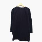 o-tishonAudition One-piece A линия колени сверху Mini длинный рукав круглый вырез переключатель под замшу вязаный одноцветный простой M черный /HT14 женский 