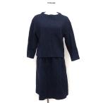 23 район Onward . гора выставить верх и низ вязаный cut and sewn укороченные брюки юбка flair колено длина тысяч птица рисунок длинный рукав 36 темно-синий темно-синий /NT35